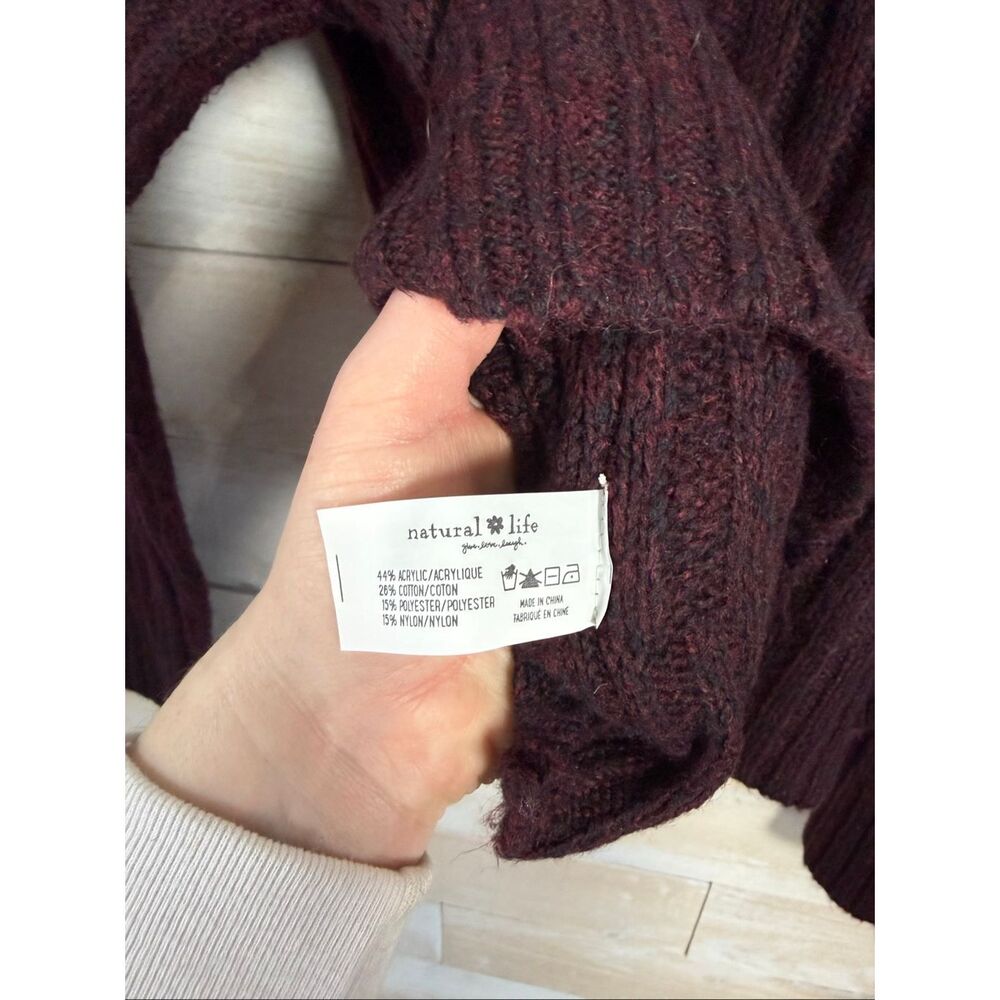 Natural Life Burgundy Cropped Button Sweater Earthy Boho Size S - Picture 6 of 6